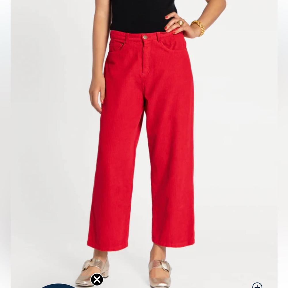 NWT Frances Valentine Jane Corduroy Pants Red Wide Leg Size 4